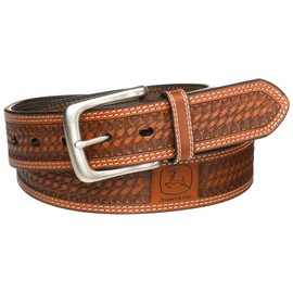 John Deere Men's Leather Removable Buckle Classic Bridle Belt, Tan, 36