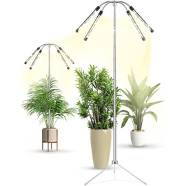 Yiyehu Grow Lights for Indoor Plants Full Spectrum,15-62 Inches Height Adjustable Dsektop and Standing Plant Growing Lamps with Detachable Tripod Stand, Auto On/Off Timer (Full Spectrum, Four Heads)