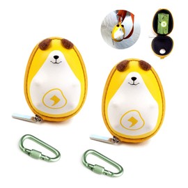 Cute Dog Poop Bag Holder for Kids Dog Waste Bags Dispenser with Carabiner for Leash Doggie Poo Bags Pouch with Zipper and 1 Roll Leak-Proof Green Bags (2 Pack)