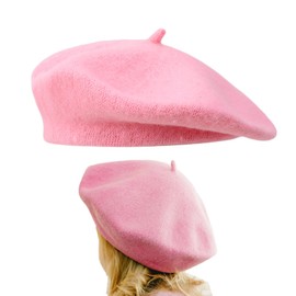 AWOCAN Beret Hat French Beret Hat Classic Fashion Beanie Cap for Men and Women Artist Hat Solid Color Soft (AU, Alpha, Medium, Large, Pink)