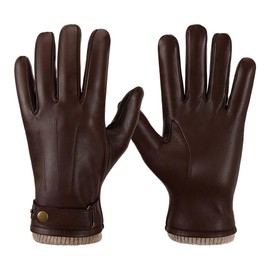 OZERO Mens Winter Gloves Nappa Leather Warm Cashmere Lined Touchscreen Texting Driving Motorcycle Gloves - Brown, S