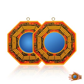 NIIIYTYB 2Pcs Bagua Mirror for Feng Shui 4 Inch Outdoor Protection Mirrors with Flat and Linked Palms Design Stone Inspired Concave Convex Bagua Mirror for Active and Passive Energy Protection