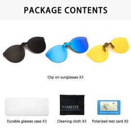 YAMEIZE Polarized 3 Pairs Clip-on Sunglasses - Anti-Glare UV400 Protection Flip Up Rimless Lens Driving Outdoor for Men Women