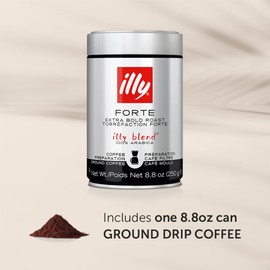 Illy Coffee, Ground Drip Forte, Extra Dark Roast, 100% Arabica Bean Bold Signature Italian Blend, No Preservatives, 8.8 Ounce (Pack Of 1)