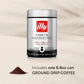 Illy Coffee, Ground Drip Forte, Extra Dark Roast, 100% Arabica Bean Bold Signature Italian Blend, No Preservatives, 8.8 Ounce (Pack Of 1)