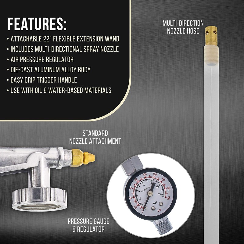 TCP Global Air Undercoating Spray Gun with Gauge, Includes 22"