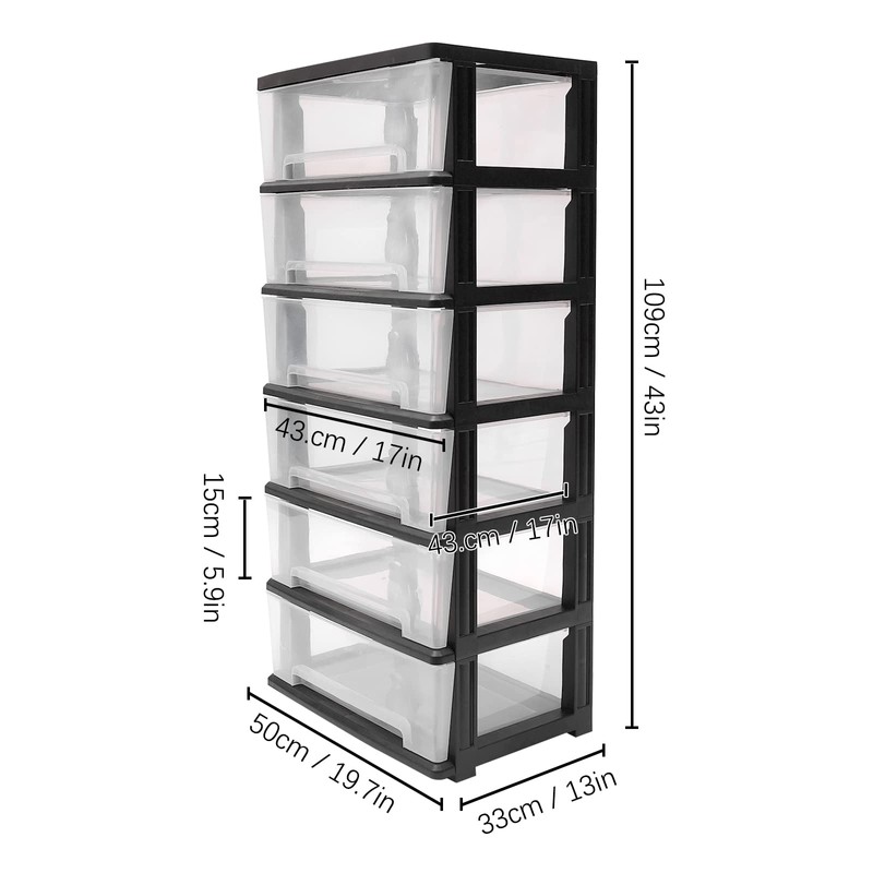 6 Clear Drawer Storage Organizer Rolling Cart,Movable Storage Tower for