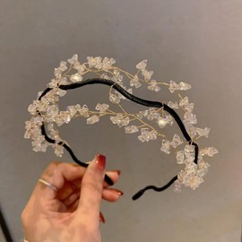 WENJESO Silver Korean Sweet Crystal Beaded Headband Forest Girl Style Retro Braided Unique Women Hair Accessories sv