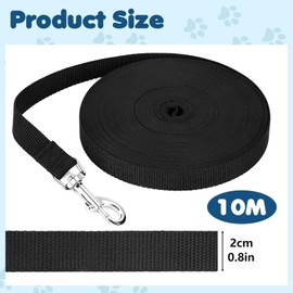 EOPUOZS Recall Lead 10 m for Dogs, Training Lead for Small to Large Dogs, Long Dog Lead for Training and Outdoor, Robust Lightweight Nylon Dog Lead with Hand Loop and D-Carabiner (Black)