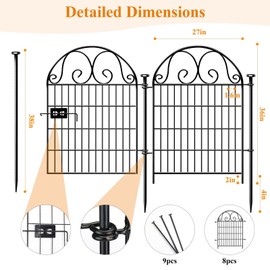 Getlay Tall Garden Animal Barrier Fence with Gate, 36 in(H)×18 Ft(L) 8 Panels Dog Digging Fence Barrier, Black Heavy Duty Metal Temporary Fence, Reusable Defense Fence for Outdoor Yard