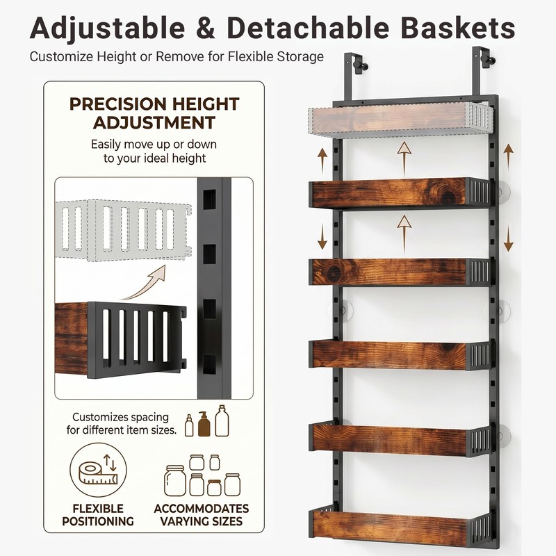 GUUKAR 6-Tier Over the Door Pantry Organizer, 2-in-1 Door Hanging