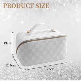GOZINA Large Capacity Makeup Bag, Portable Cosmetic Bags for Women Girls, Make up Bag, PU Leather Waterproof Travel Makeup Organiser, Toiletry Bag with Handle, Flat Lay Makeup Bag for Beauty (White)