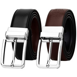 Falari Men's Dress Belt Reversible Genuine Leather Belt Enclosed in Gift Box (XL 42-44, 9023-Black/Dark Brown)