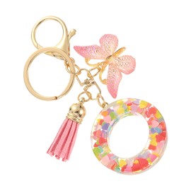 SUIKIHUM Initial Letter Keychains, (10.5cm/4.13" Mini Letter Butterfly KeyChain) Resin Tassel Pendant Car Keychain for Wallet Handbags Backpack, Pink (O)