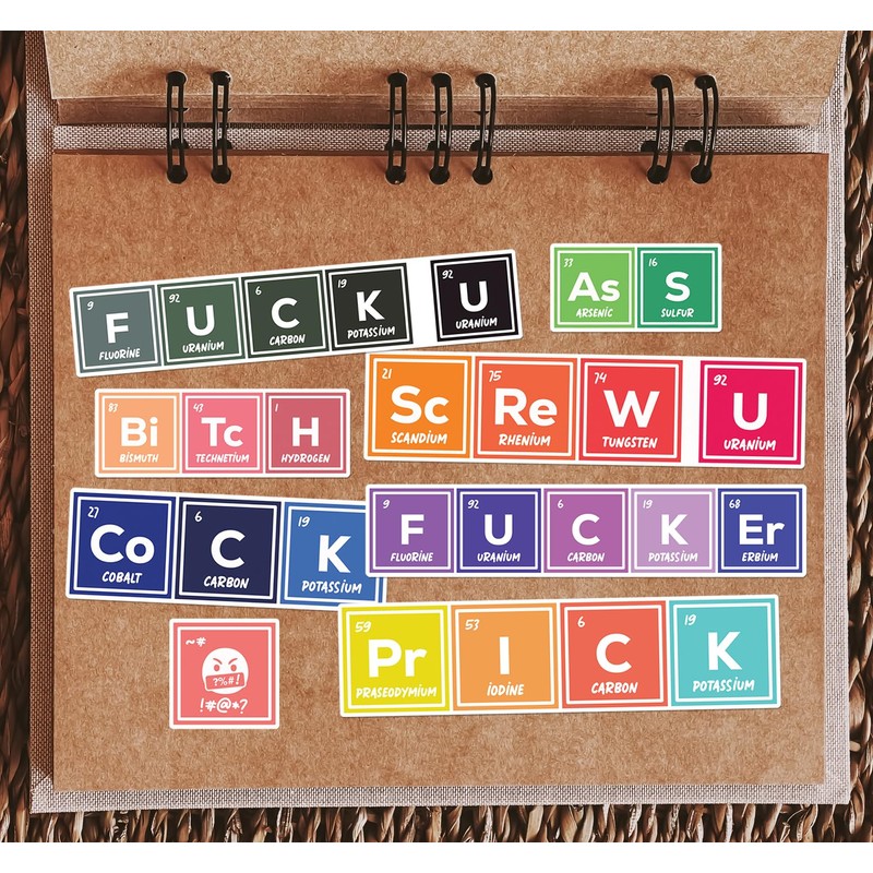 A4 Sticker Sheet Swear Words Elements Vinyl Stickers - Chemical