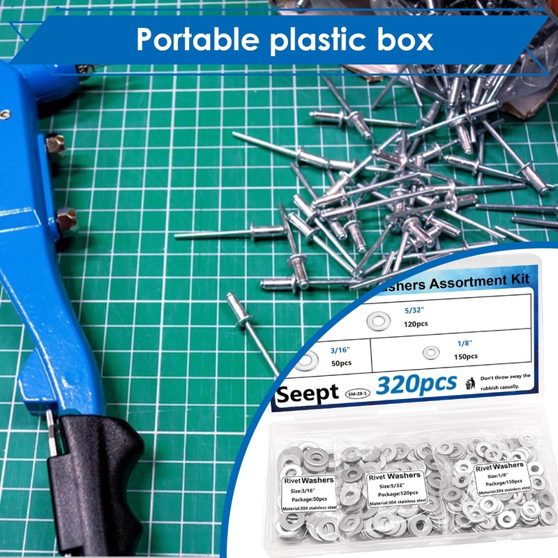 Seept 320PCS Silver Pop Rivet washers Assortment kit for Pop