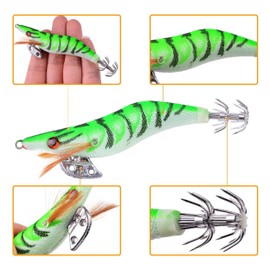 Squid Jigs Luminous Hard Shrimp Lures Artificial Bait Luminous Tail Fishing Jigs Hook Colorful Squid Lures for Octopus Cuttlefish Sea Fishing(2.5#-10PCS)