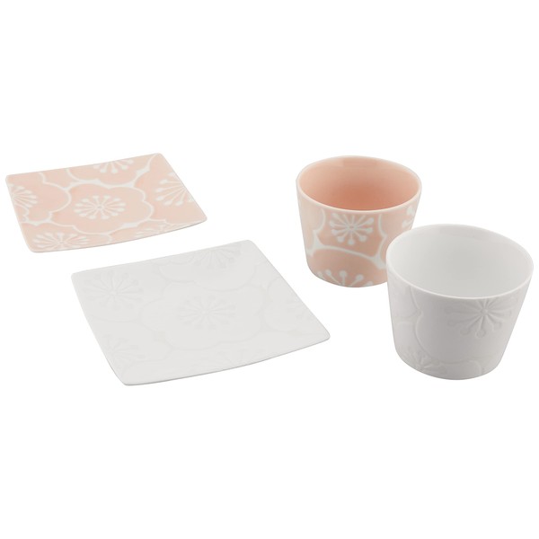 Saikai Pottery Hasami Ware 52858 Hafuri Tea Candy Pair with Cosmetic Box, 5.3 fl oz (150 ml)