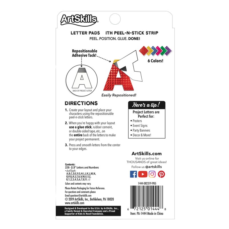ArtSkills 2.5" Poster Letters and Numbers, A-Z and 0-9, Assorted,