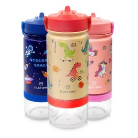 SILKY OWL Children's Stainless Steel Drinking Bottle, 350 ml with Straw and Container, 120 ml, Children's Thermos Flask, Leak-Proof, BPA-Free, Thermos Flask for Boys, Girls for Nursery, School
