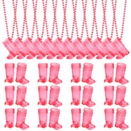 YAXINRUI 36 Pcs Cowgirl Boot Glasses on Beaded Necklace Plastic Glasses Cups Necklaces for Bachelorette Birthday Wedding Party Team Groom and Bride Supplies (Transparent Rose)