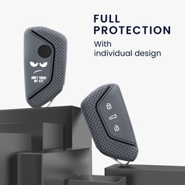 kwmobile Car Key Case Compatible with VW Golf 8 3-Button Car Key Case - Key Cover Don't Touch My Key White Grey Black