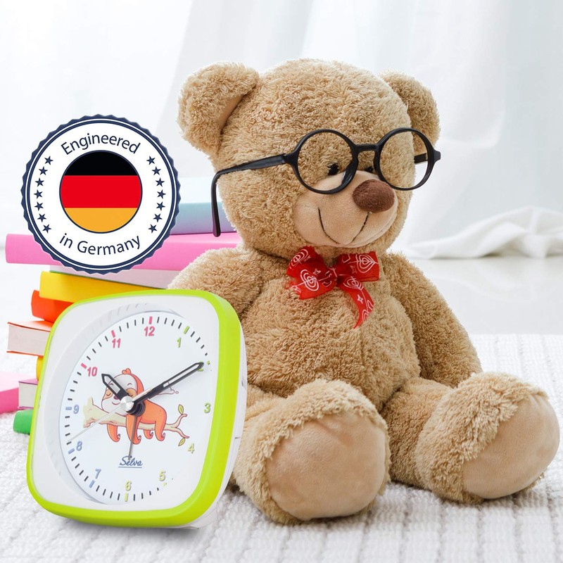 SELVA Quartz Alarm Clock Sloth Perfect for School Green/White Sweeping