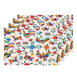 Shrahala Colorful Mexican Aztec Inca Mayan Pattern Placemats, Table Mat Linen Burlap Washable Double-Deck Heat Insulation for Dining Table Kitchen Table Set of 4 (12 x 18 inch)