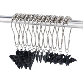 SUPERFINDINGS 12Pcs 3 Styles Shower Curtain Hooks Rings Skull Bat Gothic Style Decorative Shower Curtain Rings for Bathroom