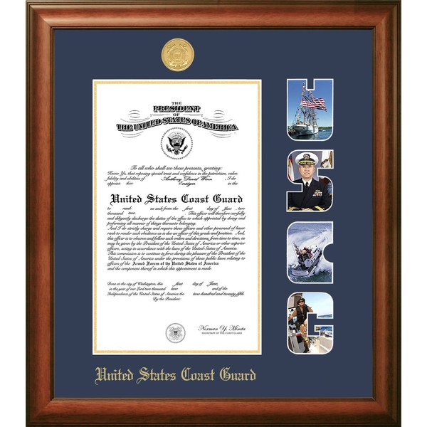 Patriot Frame's Coast Guard Certificate Walnut Frame Gold Medallion &