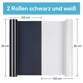 NANAPLUMS Plotter Film Textile, Flex Film Plotter Textile, 1 Roll White and 1 Roll Black Iron-On Film for Textiles, Transfer Film for Iron-On DIY T-Shirt, White and Black