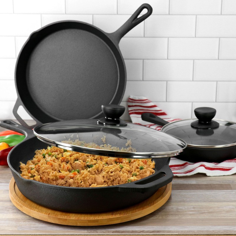Megachef 13 Piece Pre-Seasoned Cast Iron Skillet Set with Temperd