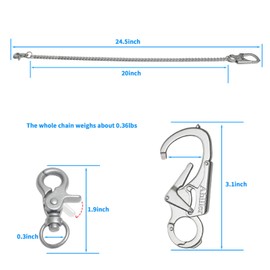 Ahiller Wallet Chain for Men, Double Lock Carabiner with Tungsten Steel Taper, Used in Men's Key Chain, Belt Chain, Pocket Chain, Heavy Duty Biker Wallet Chain, Jeans Chain.（QK-Silver-1PCS）