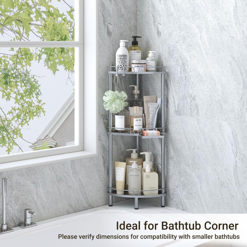ELYKEN Corner Shower Caddy Standing, 3 Tier Rustproof Metal Shower