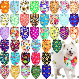 Sadnyy 40 Pcs Summer Spring Dog Bandanas Bulk for Dogs Flower Hawaiian Triangle Reversible Dog Bibs Adjustable Pet Kerchief Scarf Washable Cat Scarf for Summer Holiday Pets