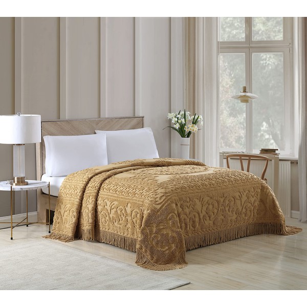 Beatrice Home Fashions Medallion Chenille Bedspread, King, Gold