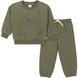 Gerber Baby Boys Toddler 2-Piece Fleece Sweatshirt and Jogger Set, Olive, 2T
