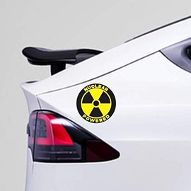 (2 Pcs) Nuclear Powered Funny Vinyl Decal Bumper Sticker Radiactive Sign For Car Truck SUV Motorcycle Body Panels EV Vehicles Bikes Scooters