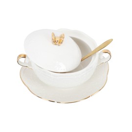 DOITOOL Ceramic Steam Stew Pot Non- Stick Ceramic Casserole Pot with Lid Saucer Spoon Porcelain Steaming Cup Kitchen Egg Custard Appetizer Bowl Bird Nest Stew Pot Dessert Pot Seasoning Jar