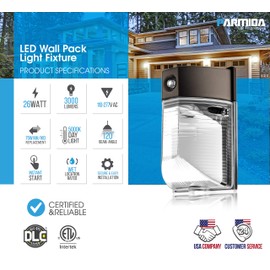 Parmida LED (2 Pack) Wall Pack Light, 26W (75W MH/HID Replacement), Dusk-to-Dawn Photocell Included, 3000lm, Waterproof, 5000K, 110-277VAC, ETL&DLC, Outdoor Wall-Mount Area Security Lighting (Bronze)