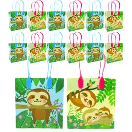 Tiny Mills Sloth Themed Party Favor Bags Treat Bags with Handles, Sloth Candy Bags for Birthday Party Goodie Bags, Party Supply Decoration, Pack of 12