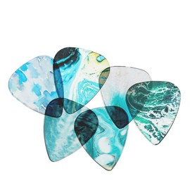 6 Piece Guitar Plectrums Picks Classical Triangle for Bass, Specialty Handmade Exotic Plectrum, Guitars Heavy Guitar Plectrums for Guitar Players， 3 thicknesses 0.58/0.81/1.5mm. (Turquoise sea)