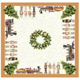 IL MAGGIOLINO | Weihnachten Tischdecke, Tischwäsche Winter Xmas Küche Tisch Dekoration 100x100 cm, Lokomotive Fantasie in Gobelin Stoff, Made in Italy