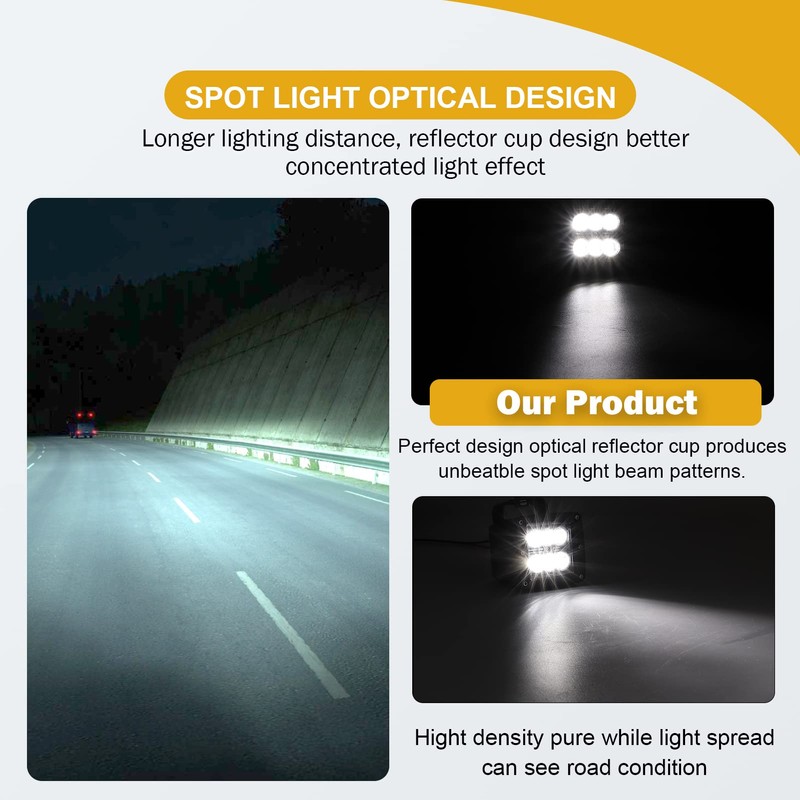 XJMOTO RZR Headlight Kit, 4PCS 24 LED Work Light Pod