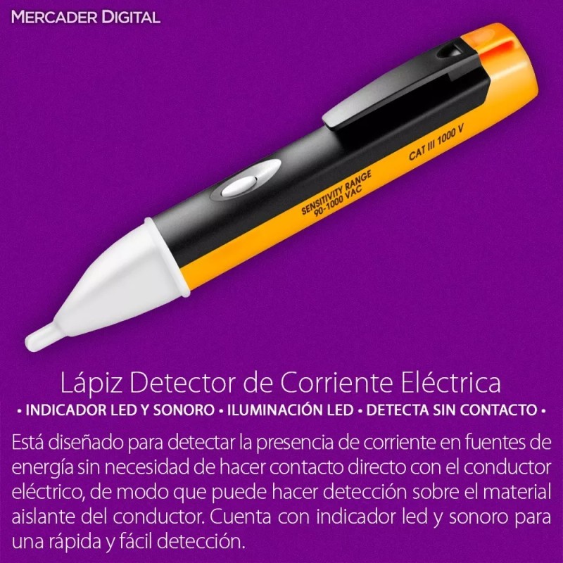Mercader Digital 5 Pzs Detector Voltaje 90-1000 Ac Probador Corriente
