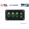 LLD_TK 3 Gang Toggle Rocker Green LED Switch Panel USB