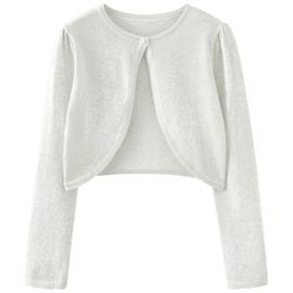 UMELOK Girls' Silver Sweater Sparkly Cardigan Crew-Neck Long Sleeve Bolero Sparkle Shawl Shrug Sparkly Silver, 7-8Y