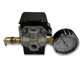 25 AMP Air Compressor Pressure Switch 4 Port 95-125 PSI w/Side Mount 0-200 PSI Gauge 150 PSI pop off valve