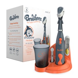 Brusheez Kids’ Electric Toothbrush Set - Safe & Effective for Ages 3+ - Parent Tested & Approved with Gentle Bristles, 2 Brush Heads, Rinse Cup, 2-Minute Timer, & Storage Base (Shadow The Shark)