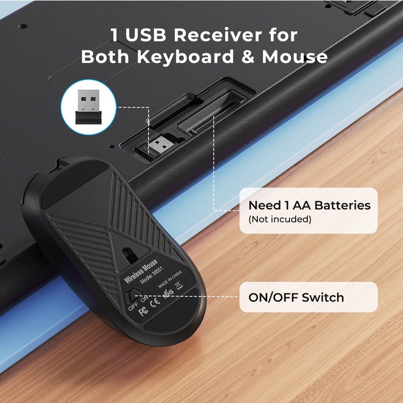 KOPJIPPOM Silent Wireless Keyboard and Mouse Combo - Keyboard with